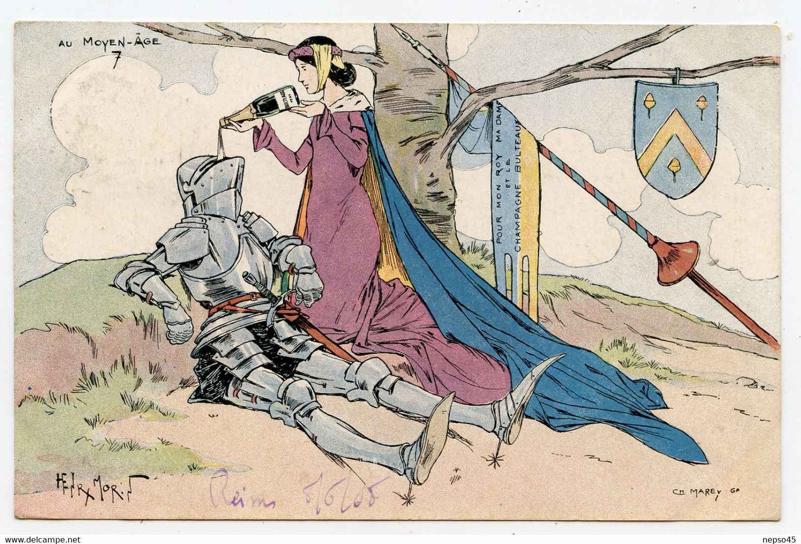 Illustrateur Henri Morin.publicité Sur Le Champagne Bulteaux Père ( Au Moyen- âge  ) - Morin, Henri