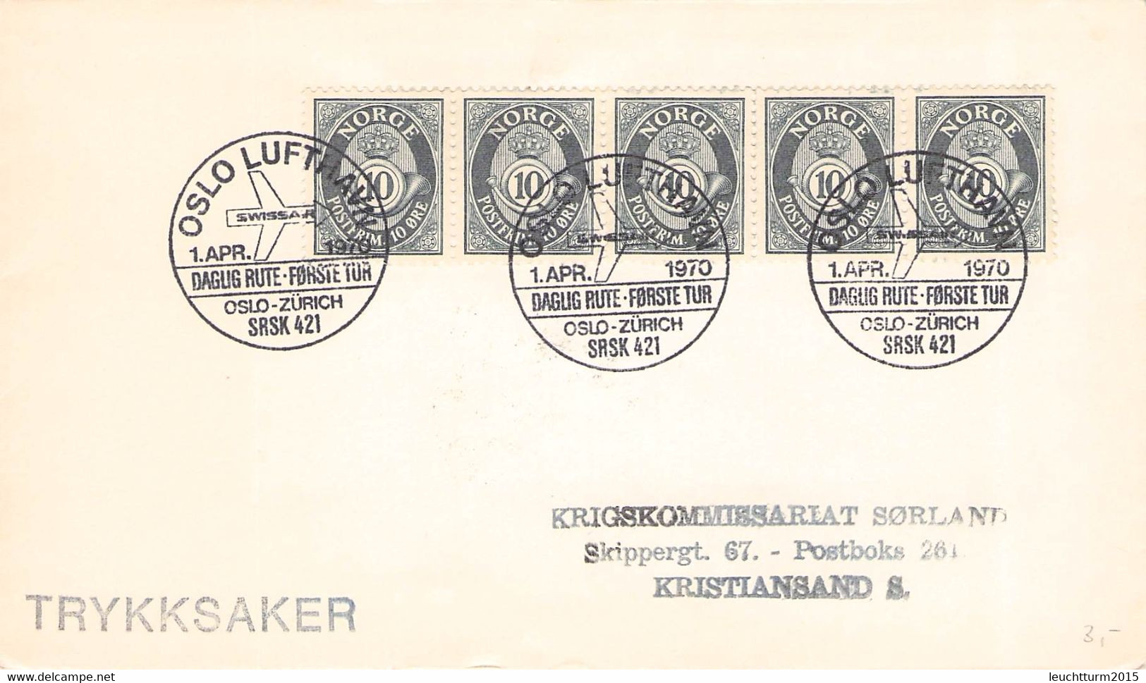 NORWAY - FIRST FLIGHT OSLO - ZÜRICH 1970 / GR 132 - Briefe U. Dokumente