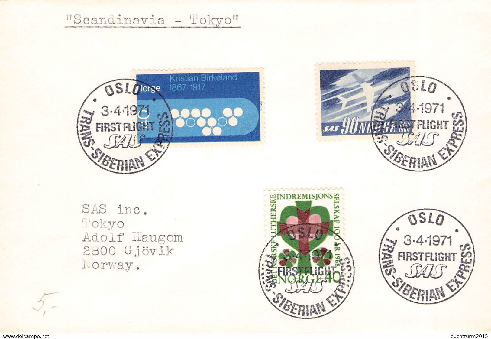 NORWAY - FIRST FLIGHT OSLO - TOKIA * TRANS SIBERIAN EXPRESS 1971 / GR 133 - Lettres & Documents