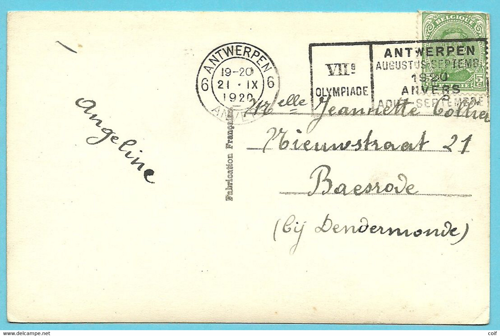 137 Op Kaart Met Mekanische Vlagstempel OLYMPIADE 1920 ANVERS Van ANTWERPEN / ANVERS 6 - Verano 1920: Amberes (Anvers)