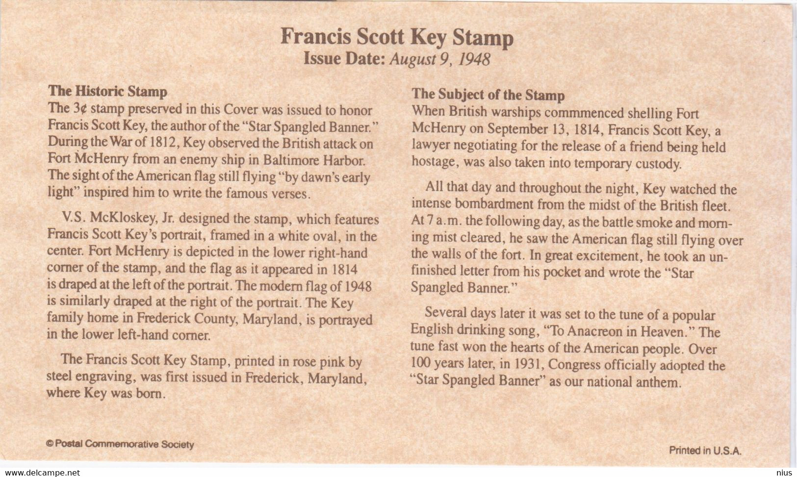 USA United States 1993 Francis Scott Key, The Historic Stamp 1948, American Lawyer, Author, Poet - 1991-2000