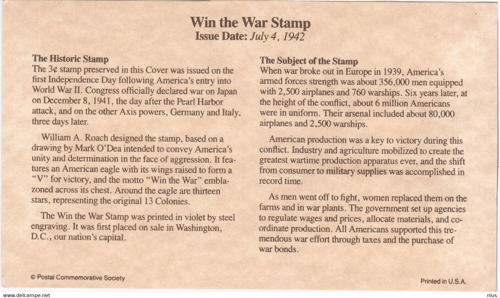 USA United States 1993 Win The War, The Historic Stamp 1942 - 1991-2000