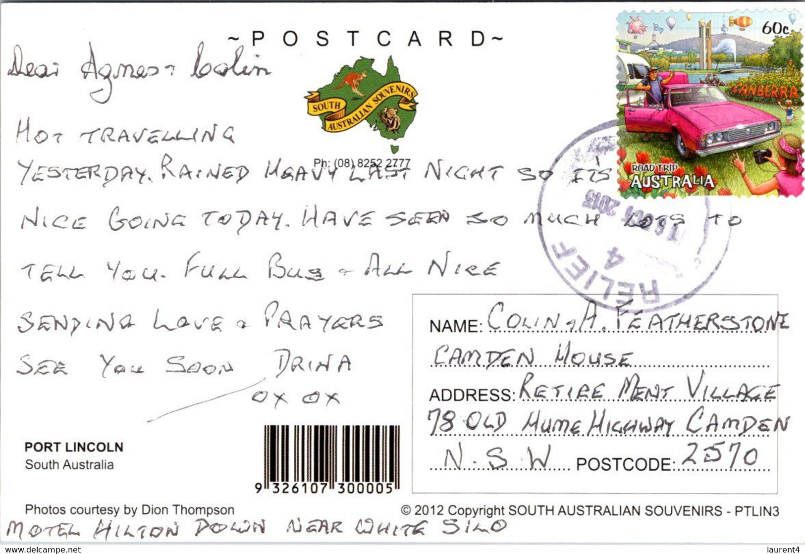 (2 B 10 ) Australia - SA - Port Lincolm (with Tourism Canberra Stamp) - Autres & Non Classés