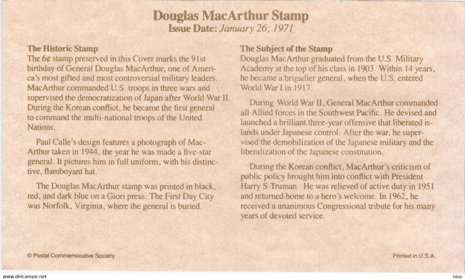 USA United States 1992 Douglas MacArthur, The Historic Stamp 1971 - 1991-2000