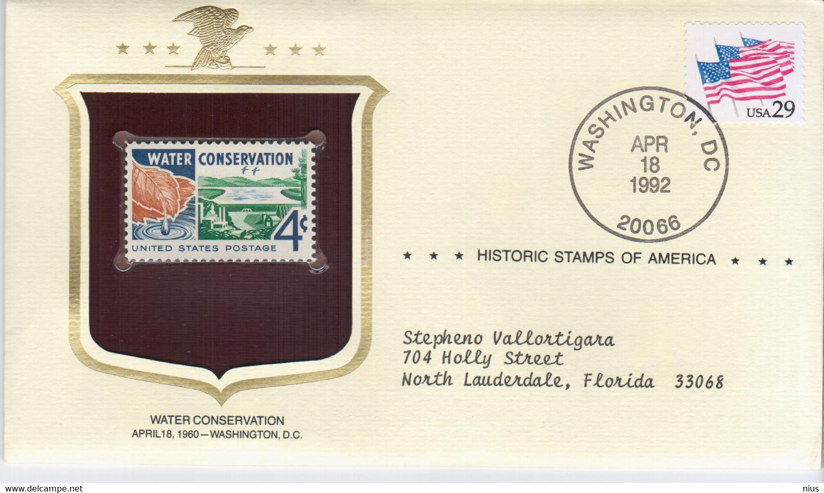 USA United States 1992 Water Conservation, The Historic Stamp 1960 - 1991-2000