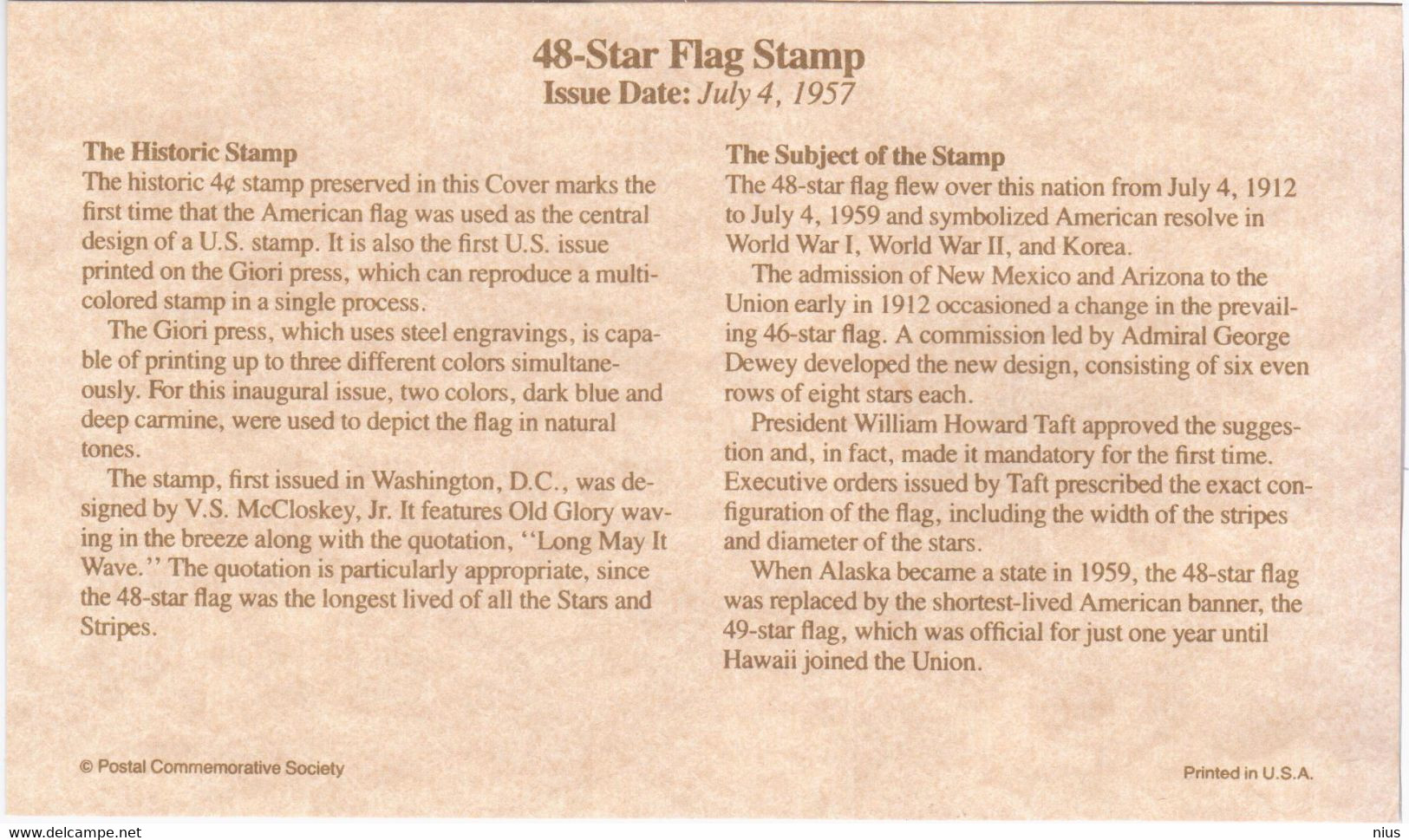 USA United States 1992 48-Star Flag, The Historic Stamp 1957 - 1991-2000