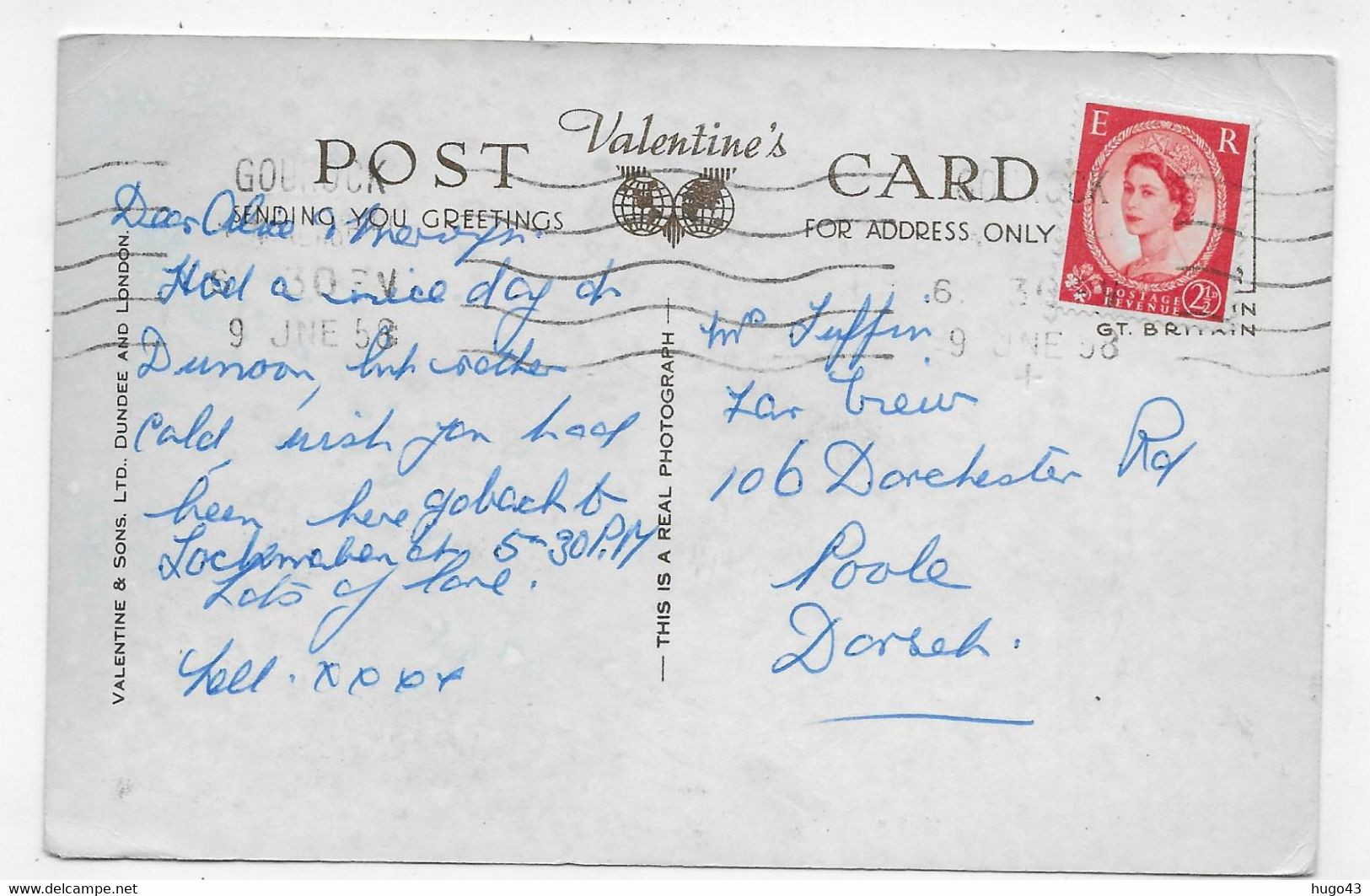 (RECTO / VERSO) DUNOON EN 1958 - MULTIVUES - Ed. VALENTINE'S CARD - PLI ANGLE HAUT A GAUCHE - FORMAT CPA VOYAGEE - Bute