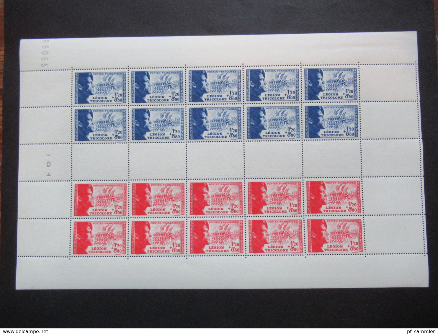 Frankreich 1942 Nr.576 / 577 Legion Tricolore Kompletter Bogen ** / Postfrisch Mit Bogennummer Und Leerfeld Rechts!! - Ganze Bögen
