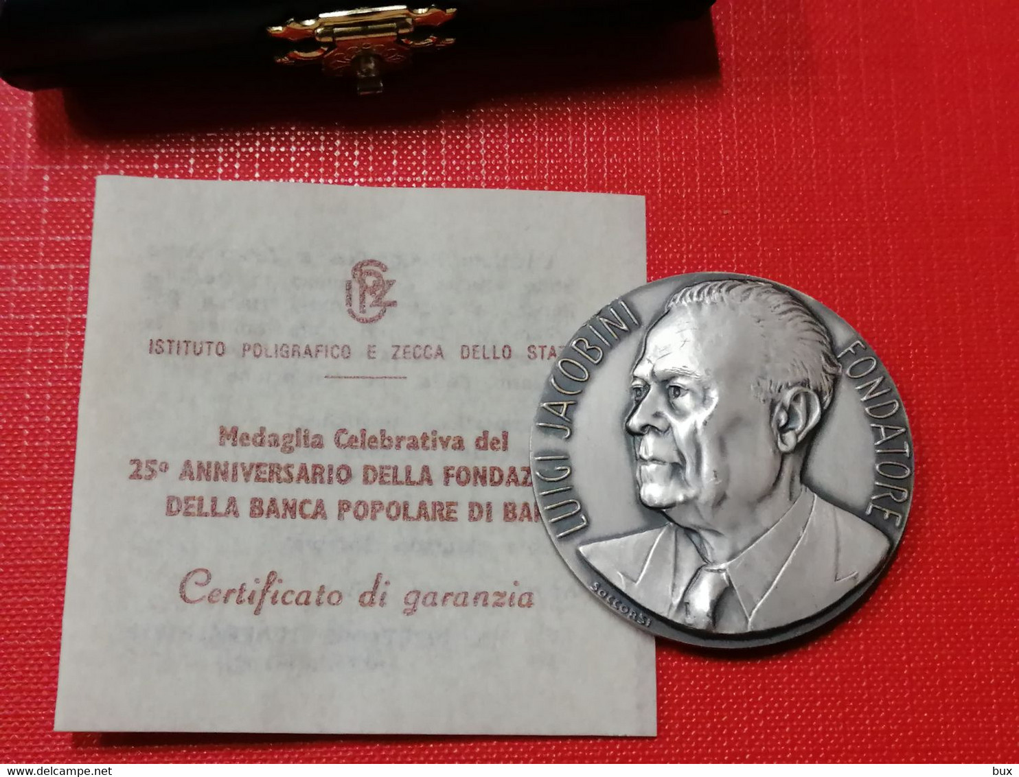 Medaglia 25°FONDAZIONE BANCA POPOLARE DI BARI LUIGI JACOBINI - Ag 986 32gr Ø40mm  MEDAGLIA  MED - Professionnels/De Société