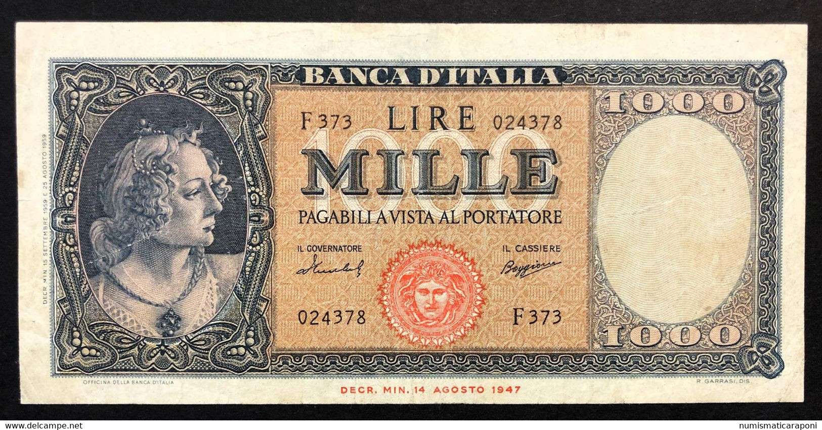 1000 Lire Medusa 15 09 1959 Mb+   LOTTO 895 - Collezioni