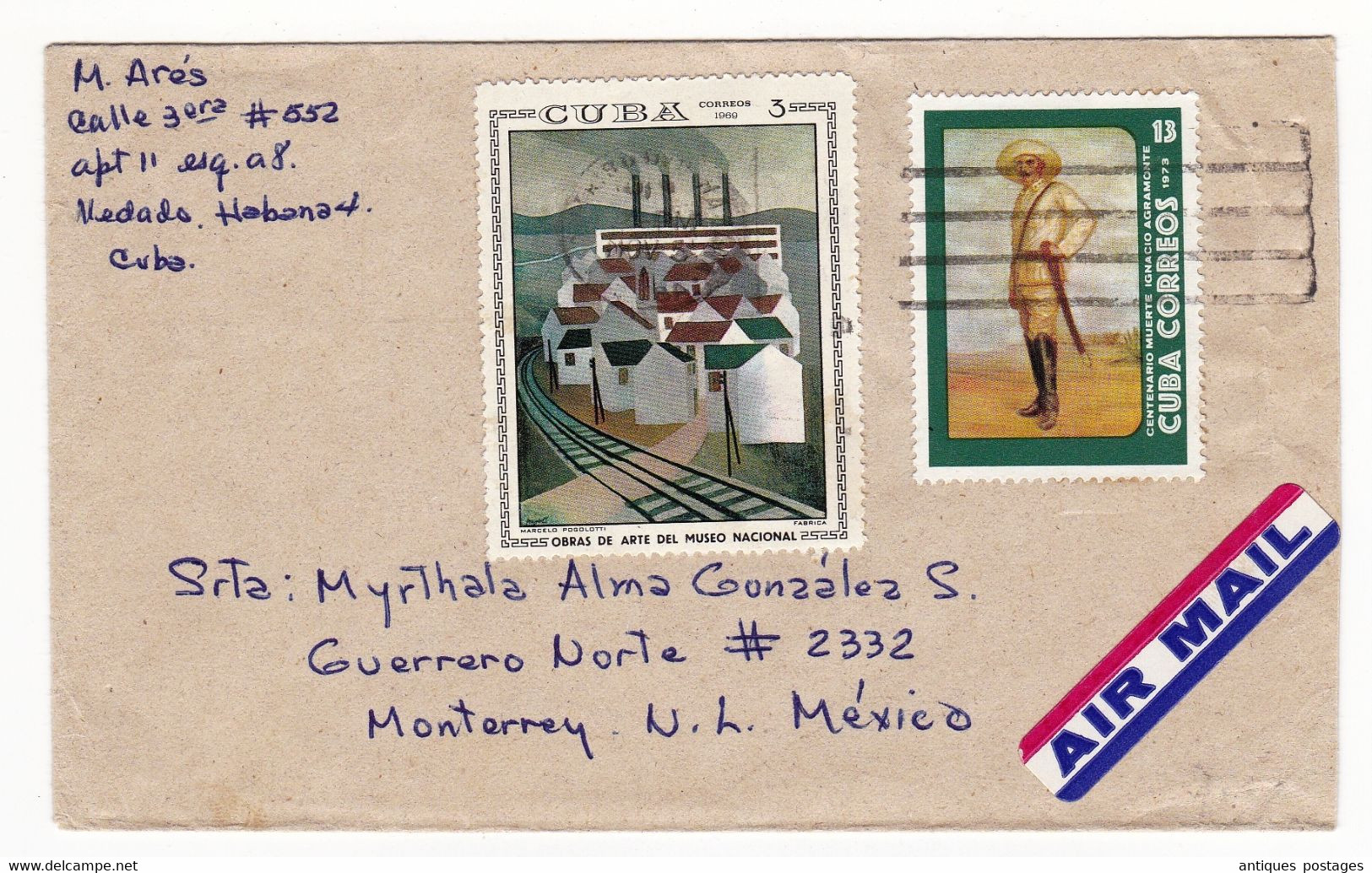 Lettre 1973 Cuba Habana Monterrey Mexico Mexique Air Mail - Briefe U. Dokumente