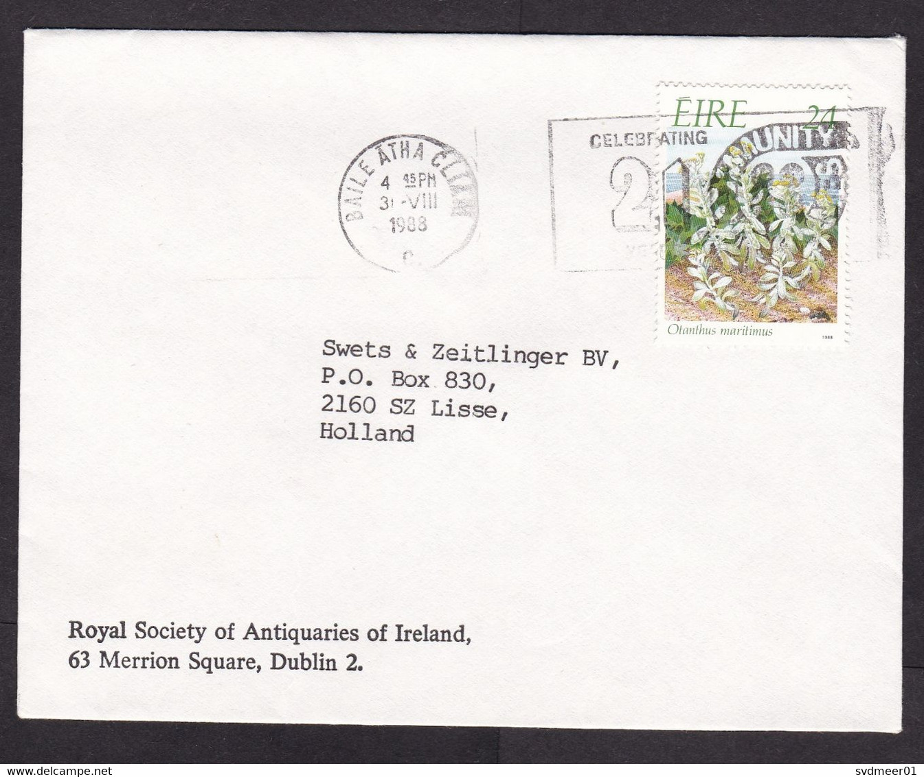 Ireland: Airmail Cover To Netherlands, 1988, 1 Stamp, Plant (traces Of Use) - Cartas & Documentos