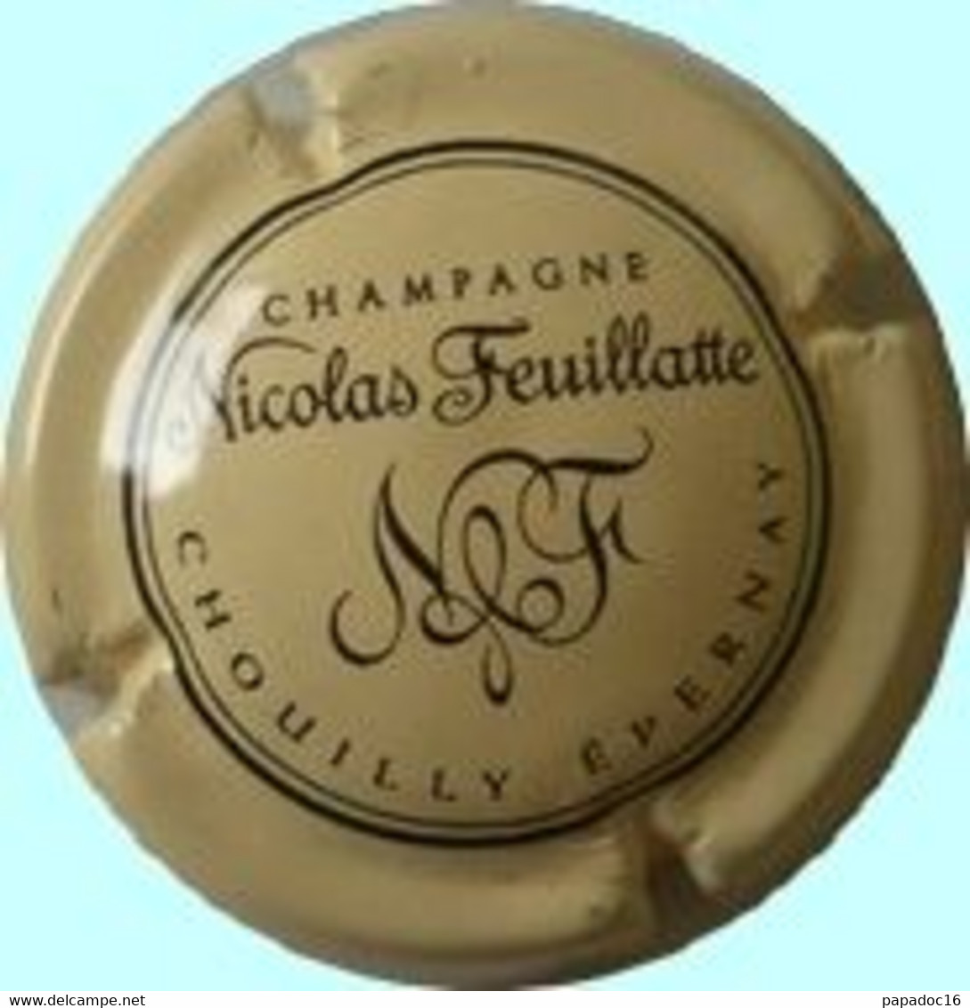 Plaque / Capsule De Muselet - Champagne Nicolas Feuillatte - Chouilly - Noir Sur Beige - Feuillate
