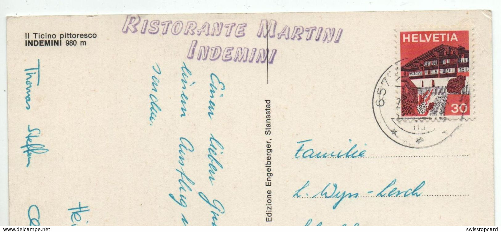 INDEMINI Il Ticino Pittoresco Stempel Ristorante Martini - Indemini