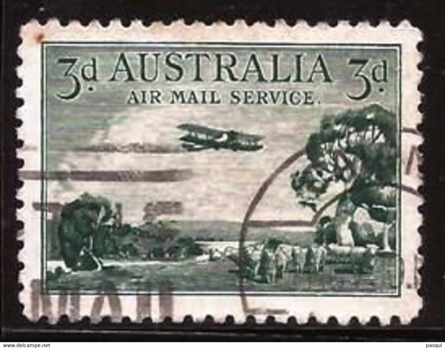 AUSTRALIA - Fx. 242 - Yv. Ae. 2 - 3 D. Verde - Biplano Y Paisaje Rural - 1929 - Ø - Gebraucht