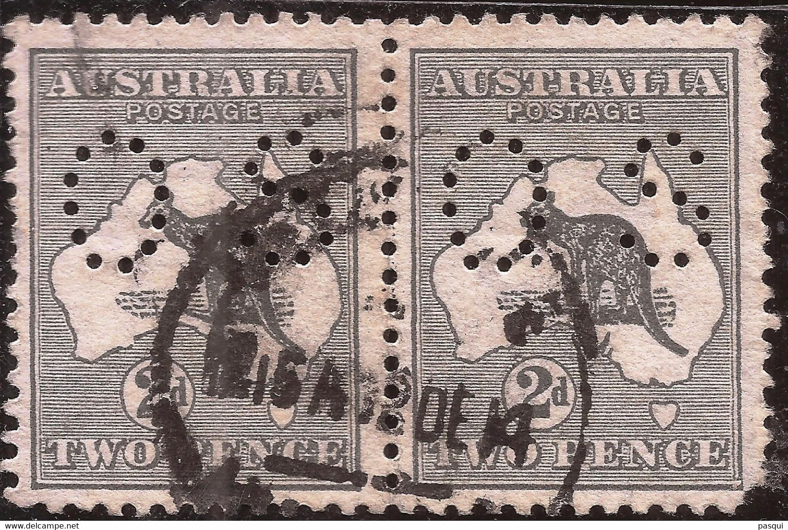 AUSTRALIA - Fx. 244 - Yv. S. 3 - 2 D. Gris Perforada O.S. Grande En Pareja - 1913 - Ø - Officials