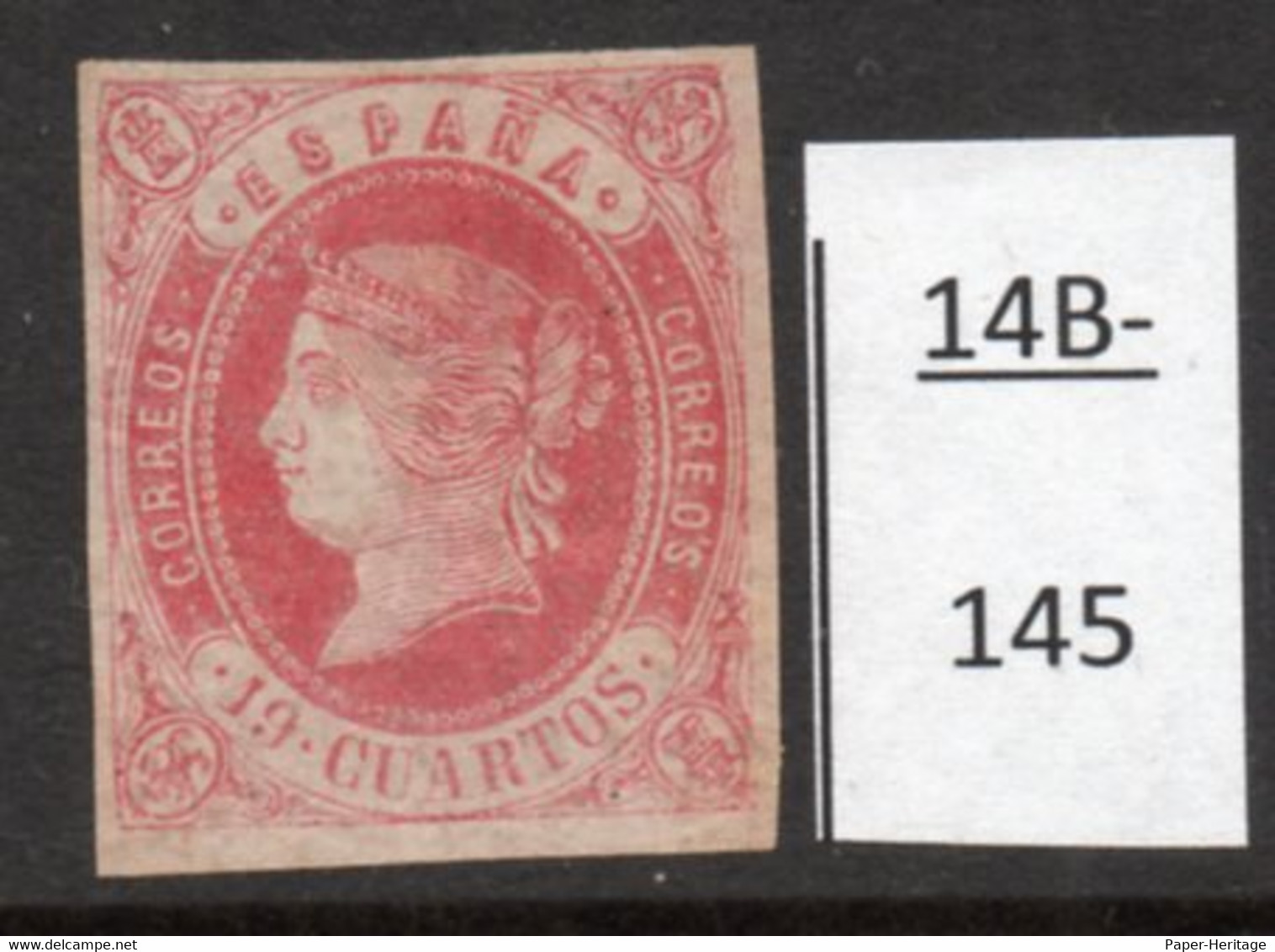 Spain Espana 1862 19c Carmine On White Paper (SG 72a). Mint (no Gum). See Text. - Nuevos