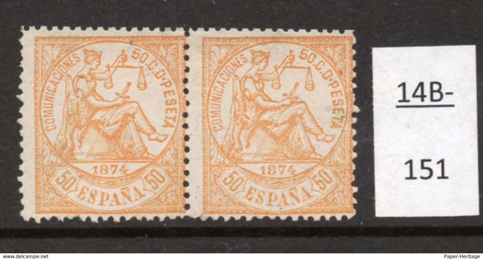 Spain Espana 1874 Scales Of Justice Issue, 50c Pair, Mint No Gum. See Text. - Nuovi