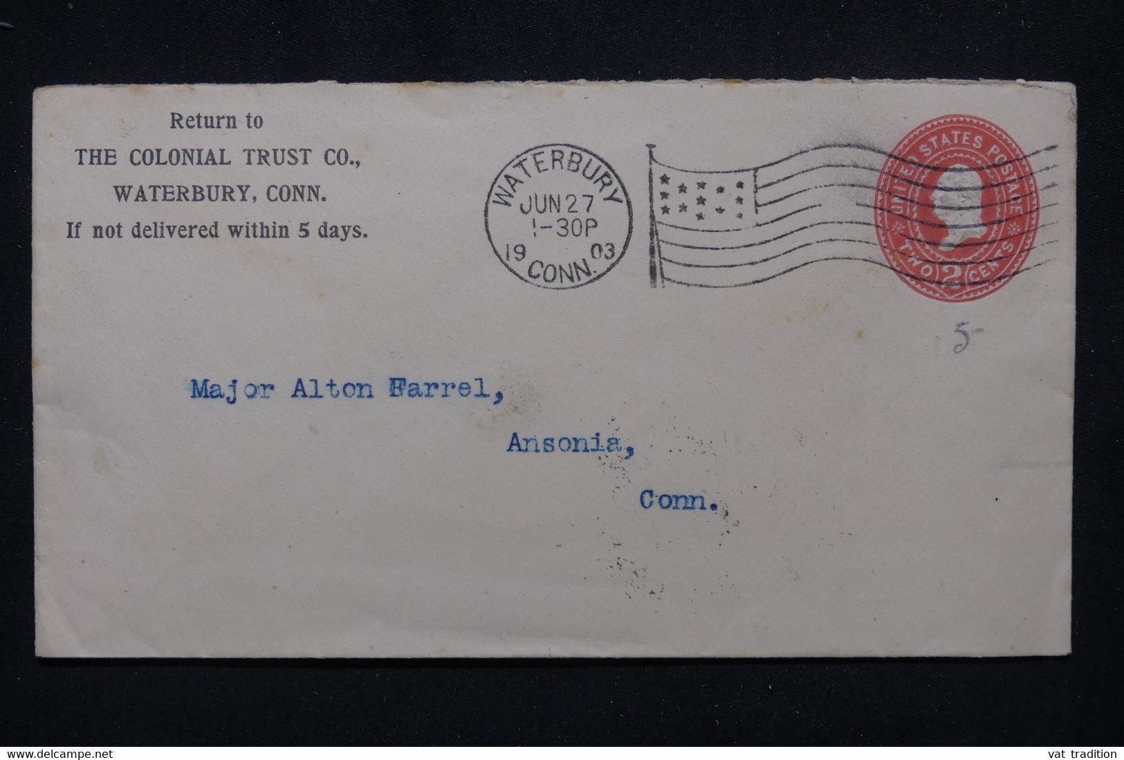 ETATS UNIS - Entier Postal Avec Repiquage Commercial De Waterbury Pour Ansonia En 1903 - L 110244 - 1901-20