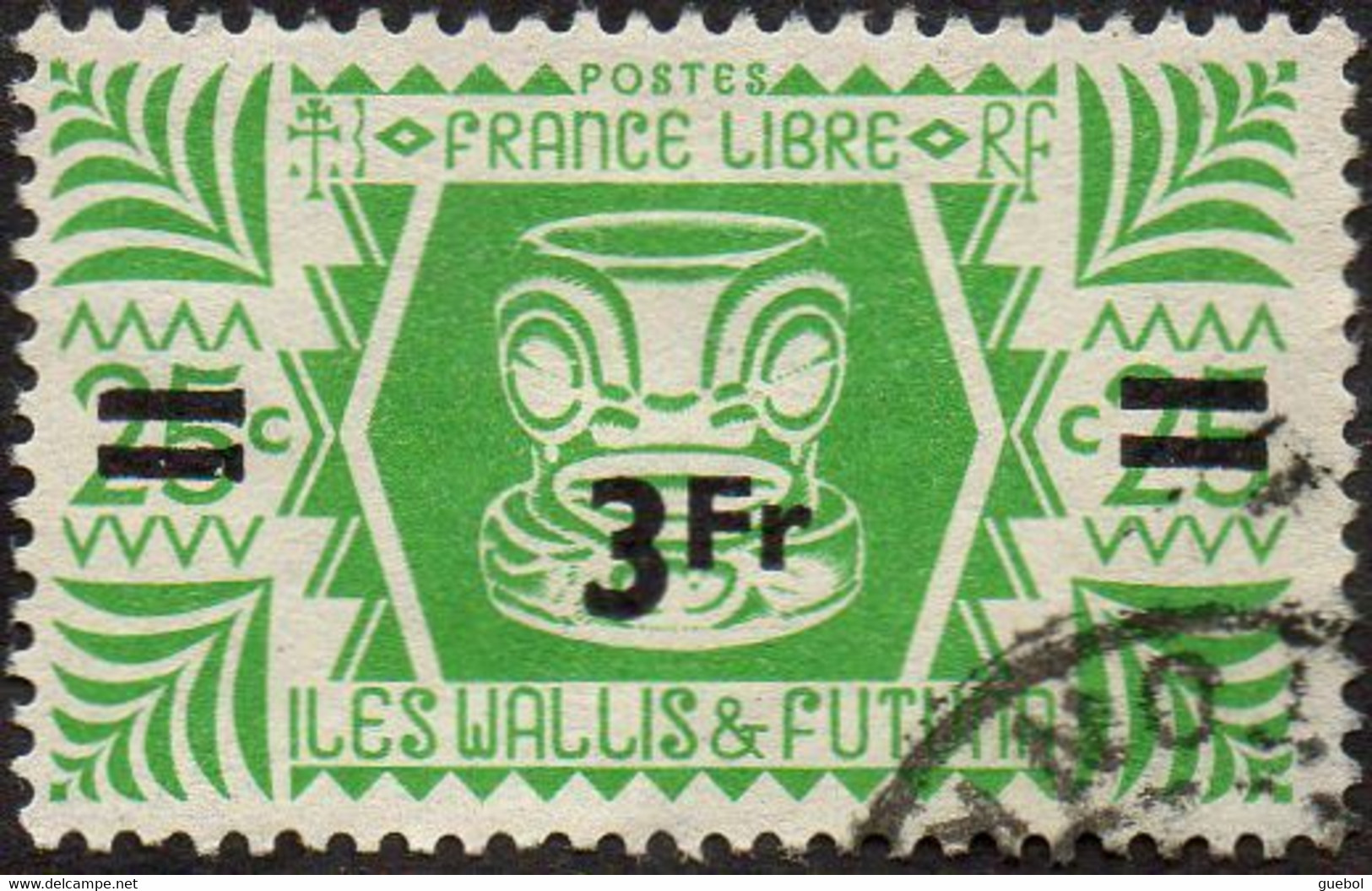 Wallis Et Futuna Obl. N°  153 - Série De Londres. 3f Sur 25c Vert-jaune - Used Stamps