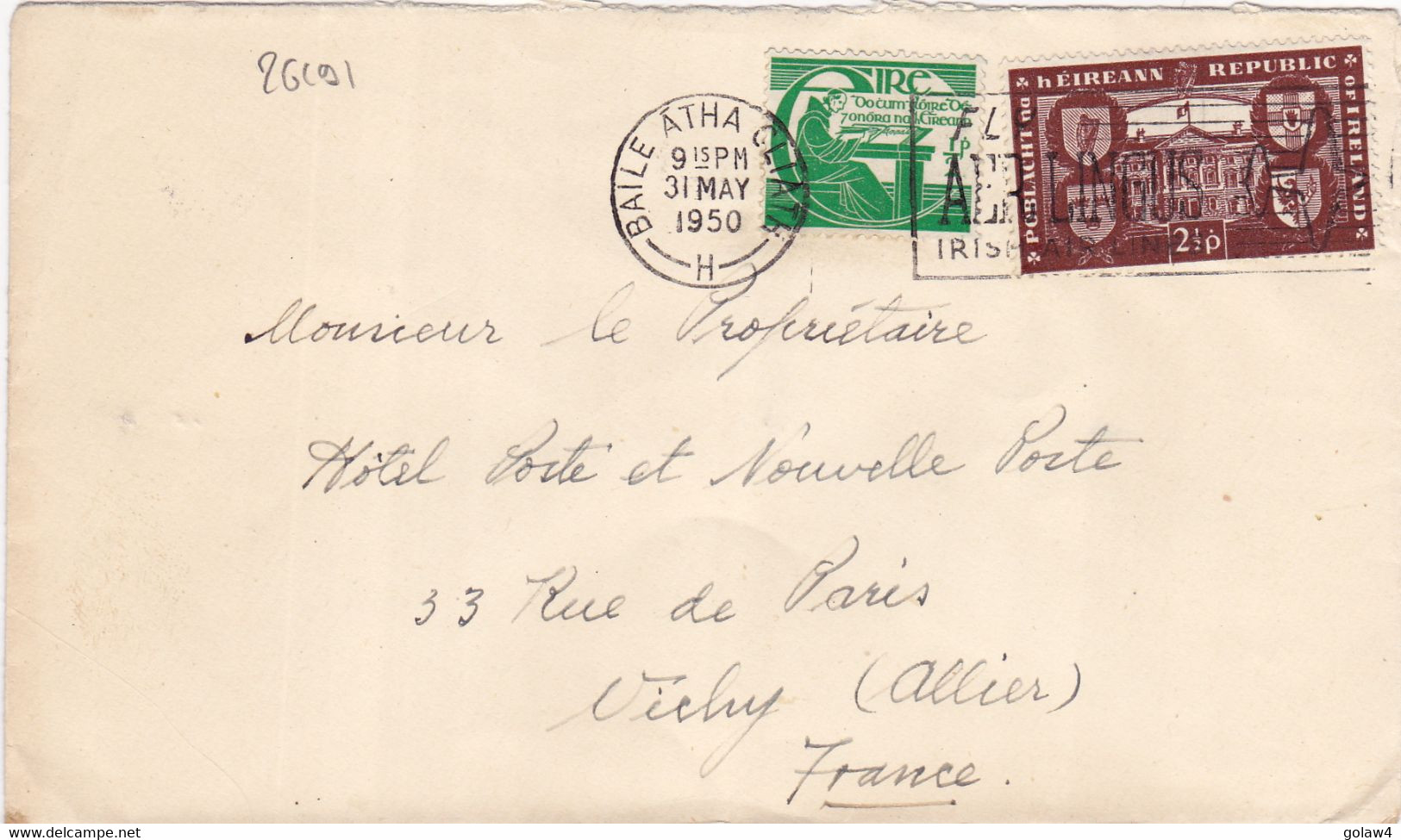 26191# IRLANDE EIRE LETTRE Obl BAILE ATHA CLIATH 31 MAY 1950 Pour VICHY ALLIER - Cartas & Documentos