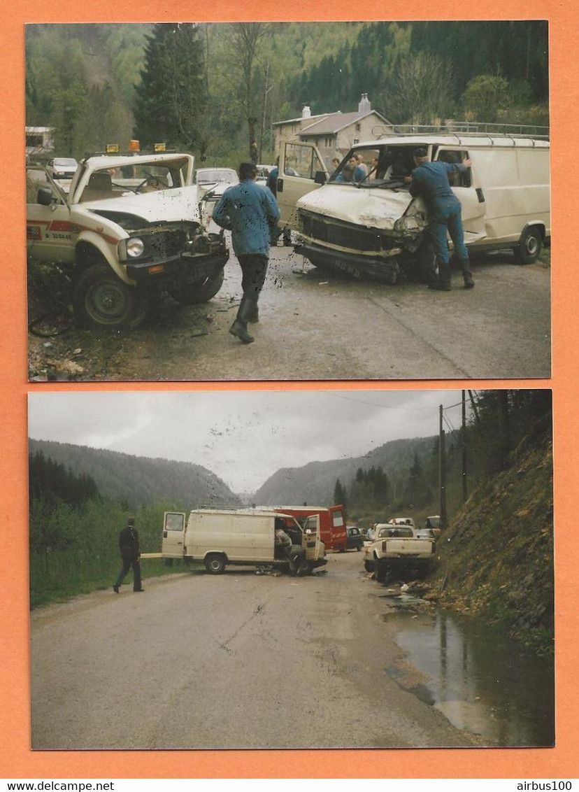 LOT DE 2 PHOTOS ORIGINALES 1986 LES ROUSSES JURA - ACCIDENT DE FOURGON CITROEN C 25 CONTRE UN PIK UP 4 X 4 - C25 - Coches