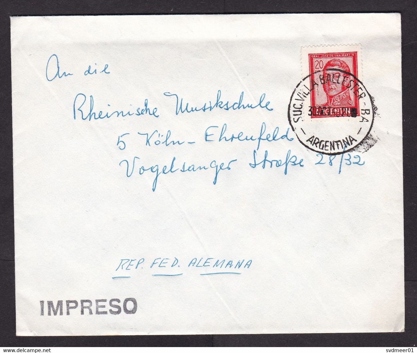 Argentina: Cover To Germany, 1982, 1 Stamp, History, Cancel Villa Ballester (minor Crease) - Briefe U. Dokumente