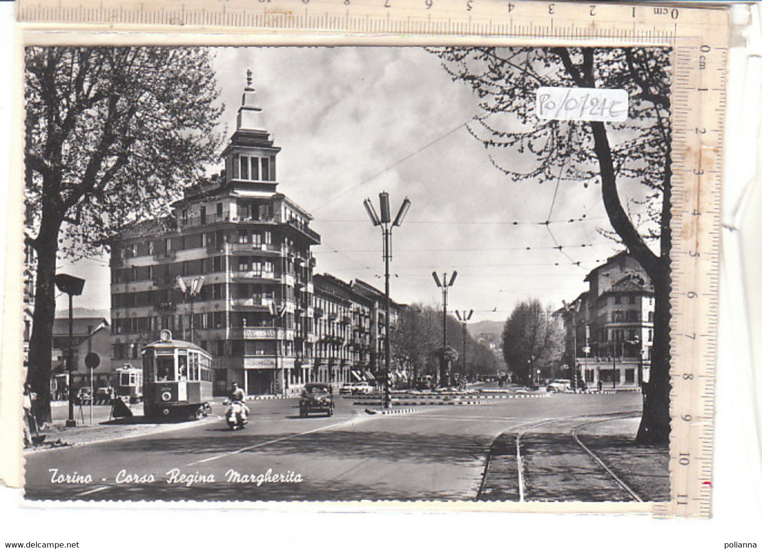 PO0724E# TORINO - CORSO REGINA MARGHERITA - TRAMWAY - TRAM - AUTO FIAT OLD CAR MOTO VESPA  No VG - Transport