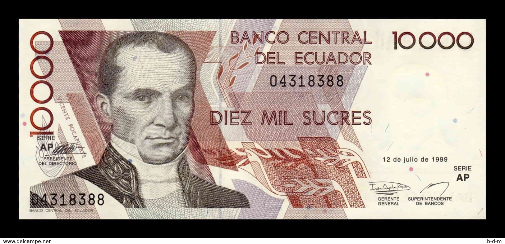 Ecuador 10000 Sucres Vicente Rocafuerte 12.07.1999 Pick 127e SC UNC - Ecuador