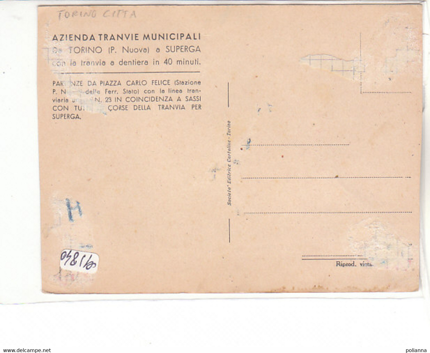 PO0734E# TORINO - PUBBLICITARIA TRANVIA A DENTIERA SASSI-SUPERGA - VEDUTA PANORAMICA ILLUSTRATA - TRENI TRAMWAY  No VG - Transportes