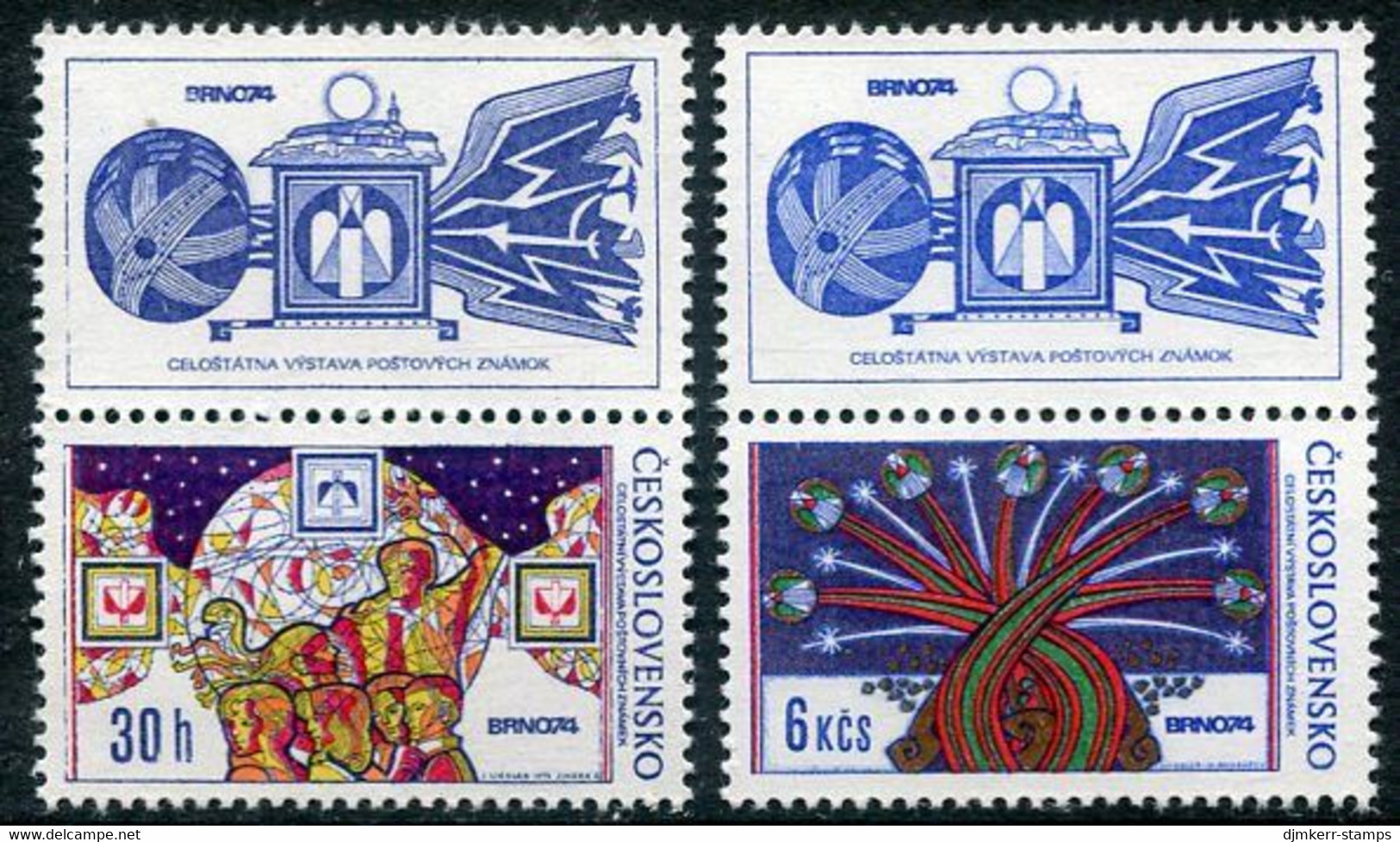 CZECHOSLOVAKIA 1974 Brno Philatelic Exhibition  With Labels MNH / **  Michel 2209-10 Zf - Neufs