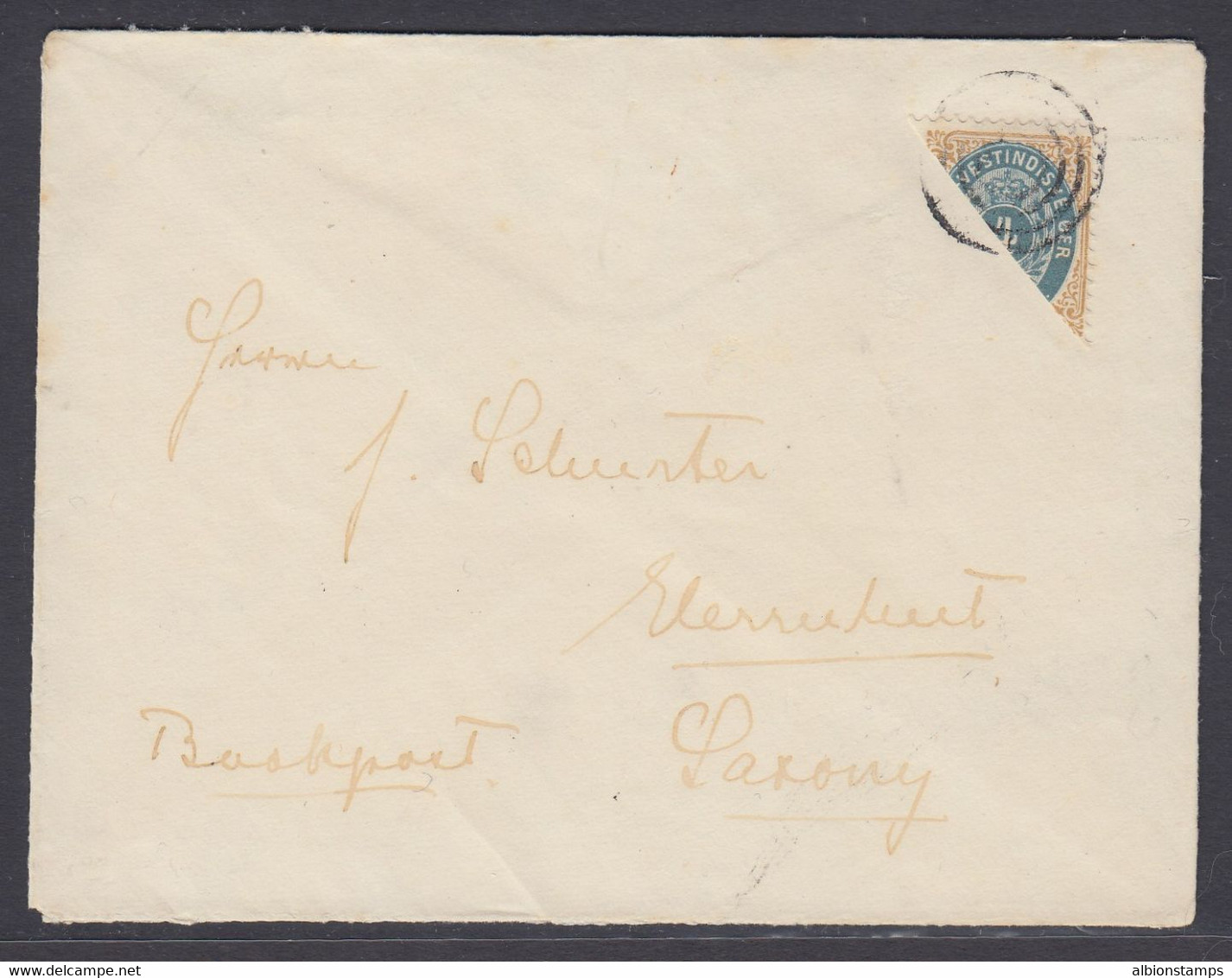 Danish West Indies, Scott 18a BISECT On Cover To GERMANY - Deens West-Indië