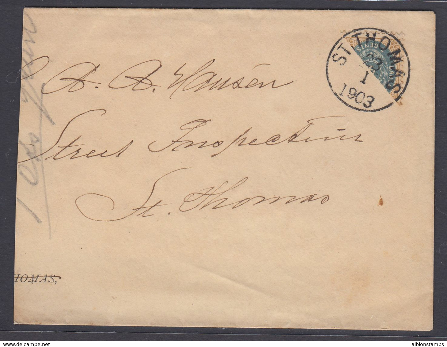 Danish West Indies, Scott 18a BISECT On Large Part Of Cover From St. Thomas - Danish West Indies