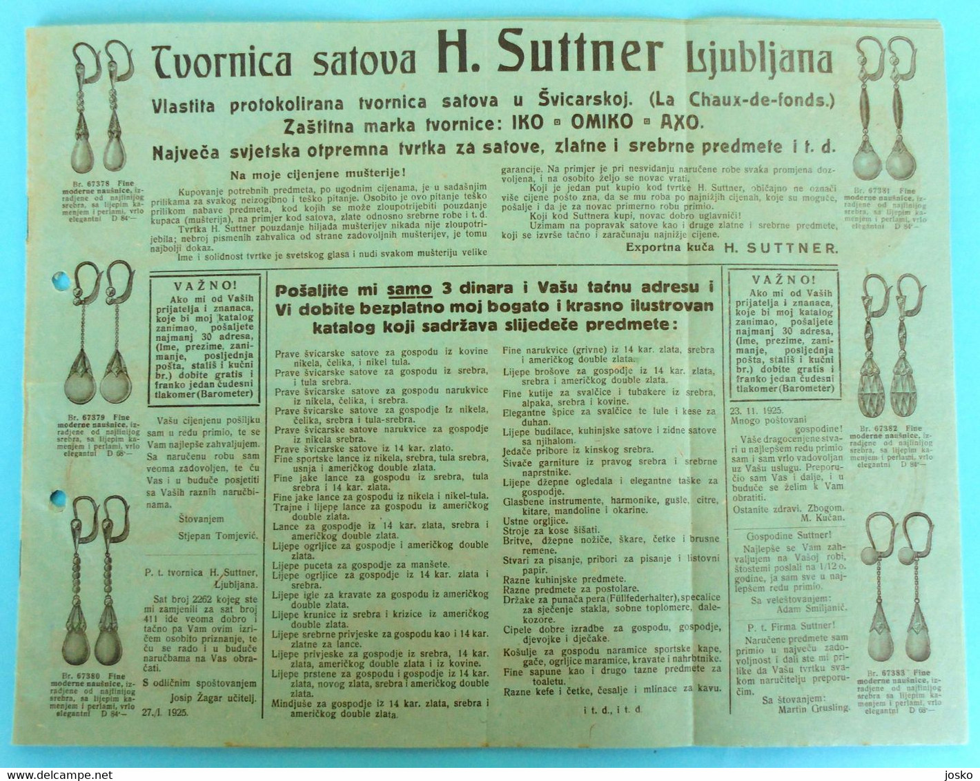 WATCH FACTORY - H. SUTTNER (LJUBLJANA) SLOVENIA Orig. Vintage Catalog * Usine De Montres Uhrenfabrik Fabbrica Di Orologi - Reclamehorloges