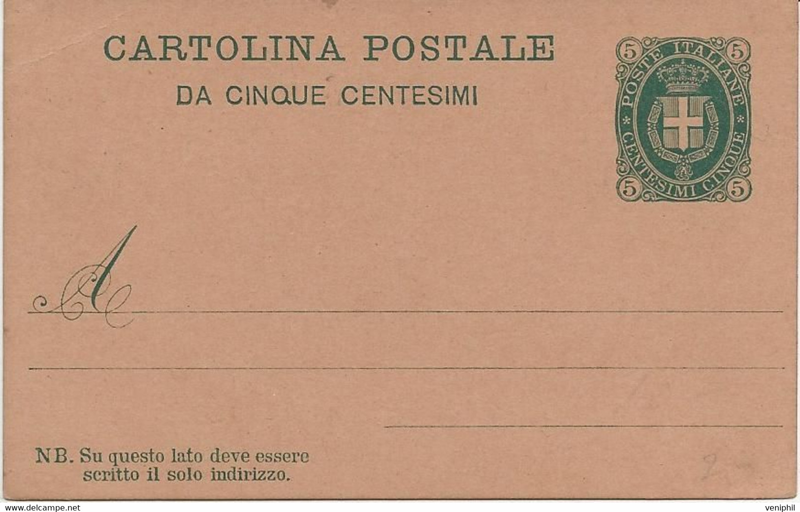 ITALIE - ENTIER POSTAL -ARMOIRIE DE LA MAISON DE SAVOIE - 1889 - Stamped Stationery