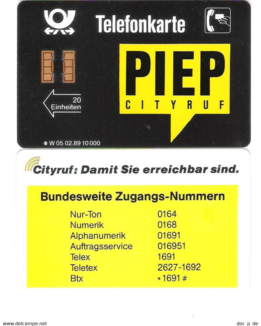 Germany - W 05  02/89 - PIEP Cityruf - DD 9966 - Early Card - Voll / Mint - W-Series: Werbekarte Der Dt. Bundespost