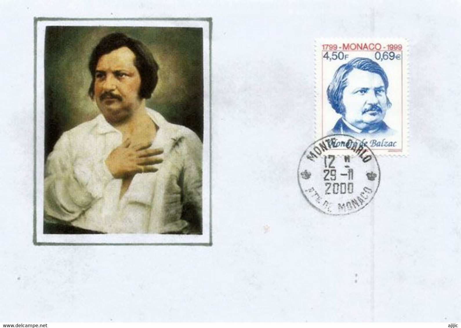 MONACO. Hommage à Honoré De Balzac , Sur Lettre Illustrée Balzac 2000 - Lettres & Documents