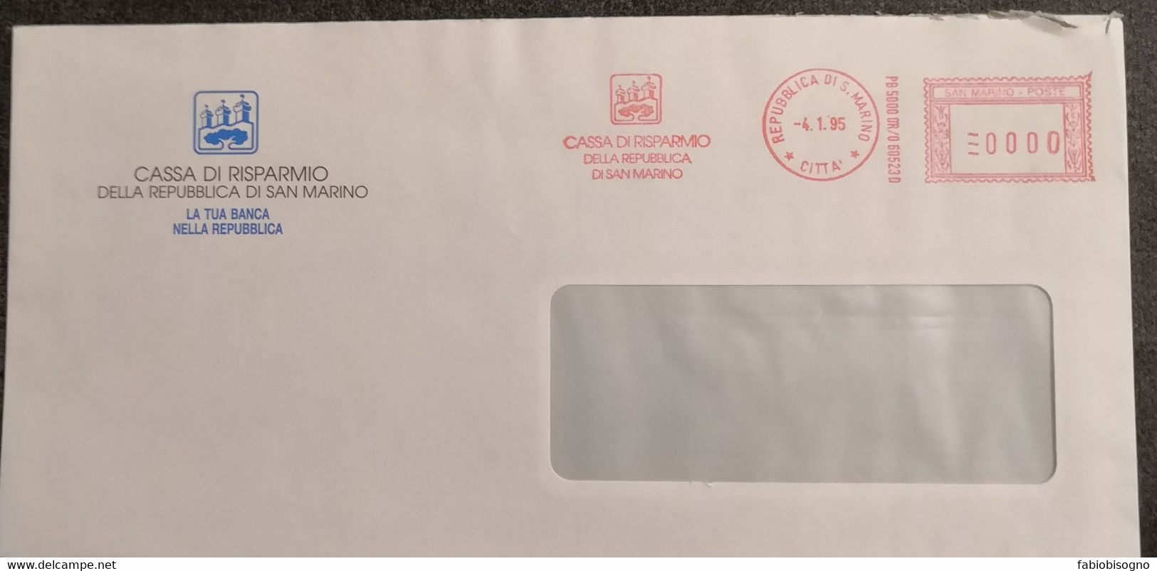 San Marino Città 4.1.1995 - Cassa Di Risparmio  - EMA Meter Freistempel Affrancatura Meccanica - Storia Postale