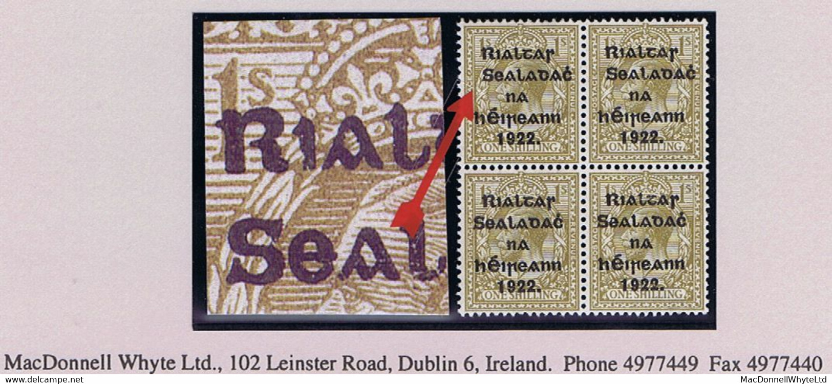 Ireland Thom Rialtas (Feb) Overprint On 1s Bistre Variety 'R Over S' Twice In A Block Of 4 Fine Mint Unmounted - Ungebraucht