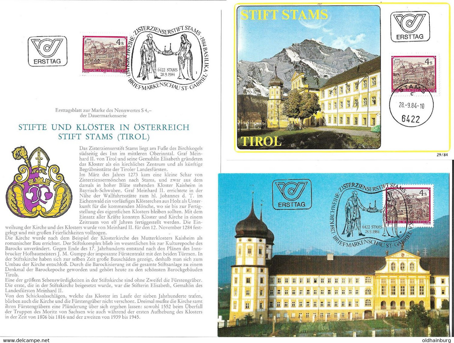 1900o: Zisterzienser- Stift 6422 Stams In Tirol, Belegsammlung Sonderstempel (2 Scans)+ 2 Briefmarken Postfrisch - Stams