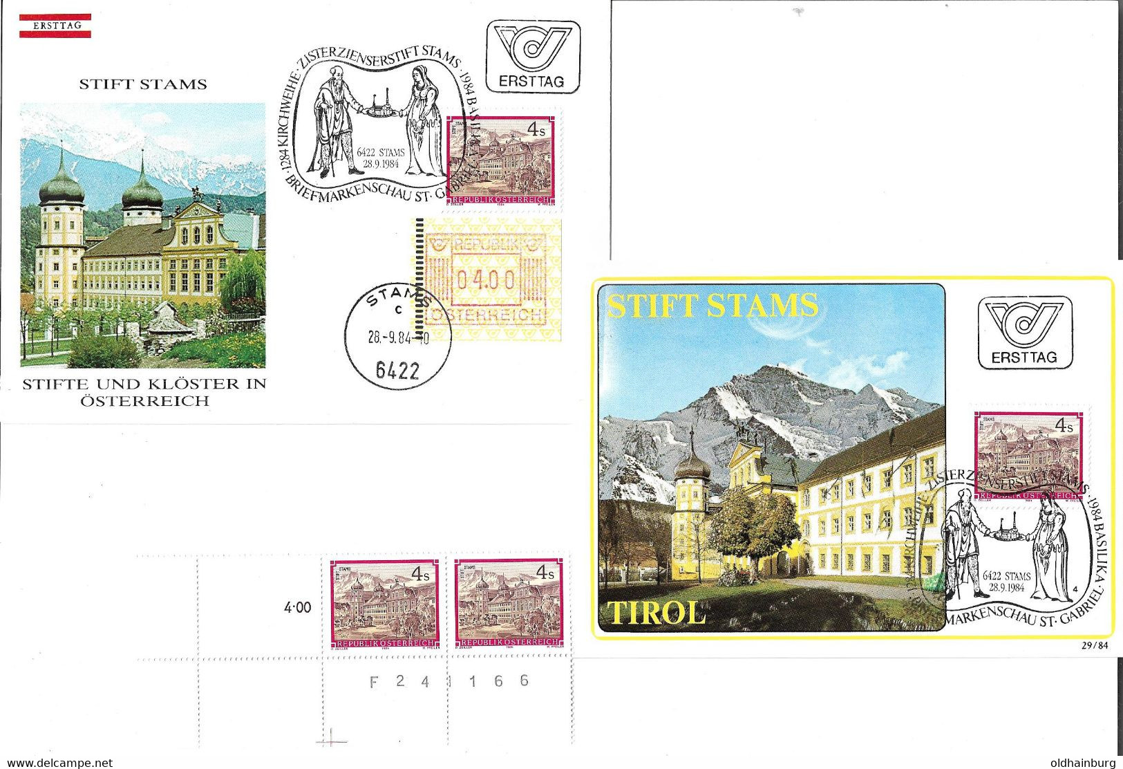1900o: Zisterzienser- Stift 6422 Stams In Tirol, Belegsammlung Sonderstempel (2 Scans)+ 2 Briefmarken Postfrisch - Stams