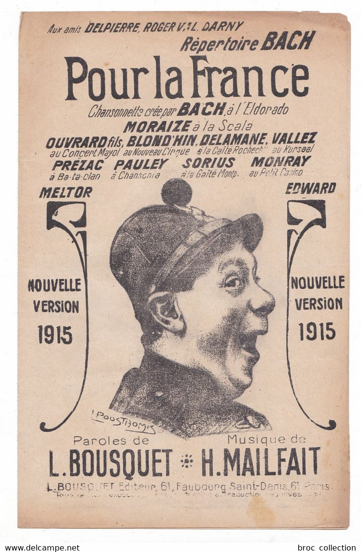 Pour La France, Répertoire Bach, Bousquet - Mailfait, Version 1915, WW1, Illustrateur Pousthomis, Chant Seul - Liederbücher