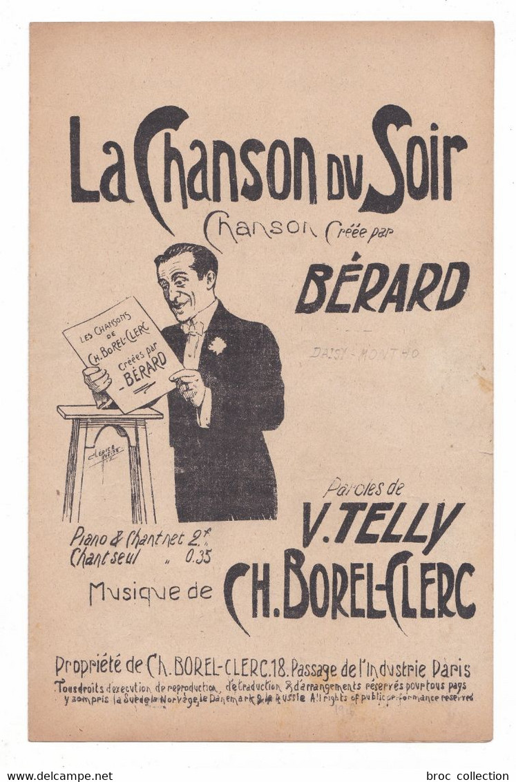 La Chanson Du Soir, Bérard, Telly, Borel-Clerc, Illustrateur Clérice Frères, Partition Chant Seul - Chansonniers