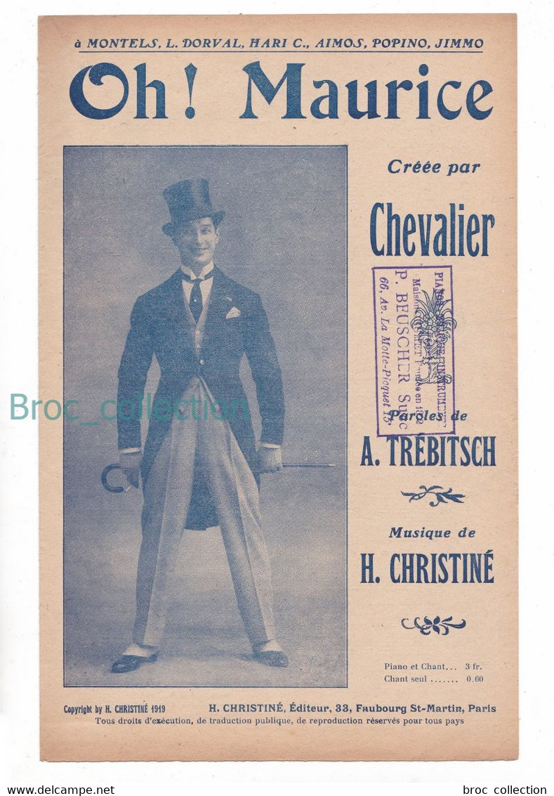 Oh ! Maurice, Maurice Chevalier, A. Trébitsch, H. Christiné, Chant Seul - Chansonniers