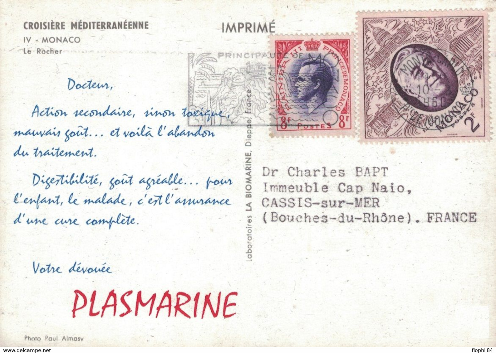 MONACO - PLASMARINE - IONYL- CROISIERE EN MEDITERRANEE 1959-1960 - LE ROCHER. - Lettres & Documents
