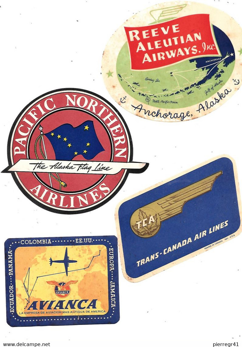 4-ETIQUETTES COLLANTES Pour Valises-Vers1950-Cie US-TCA/AVIANCA/PACIFIC/-BE-Traces Humidité-RARE - Pegatinas