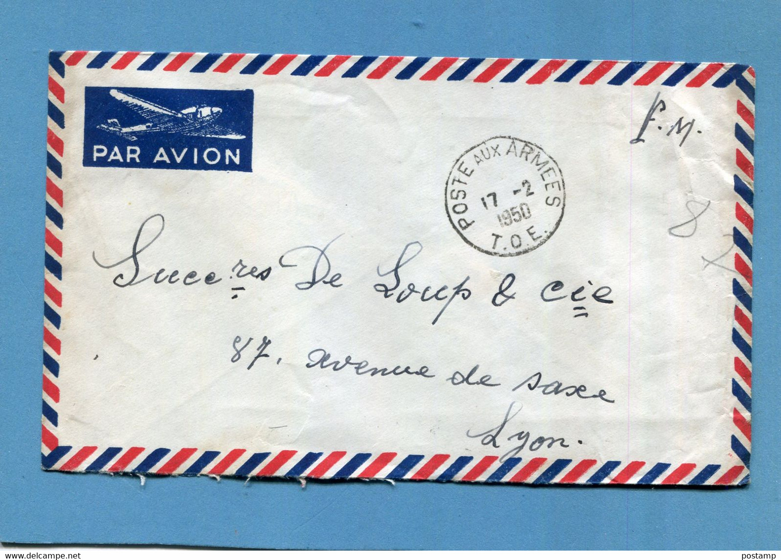 MARCOPHILIE*Guerre D'Indochine Lettre FM  Cad Poste Aux Armées 1950 Sp 54423 Au Dos - War Of Indo-China / Vietnam