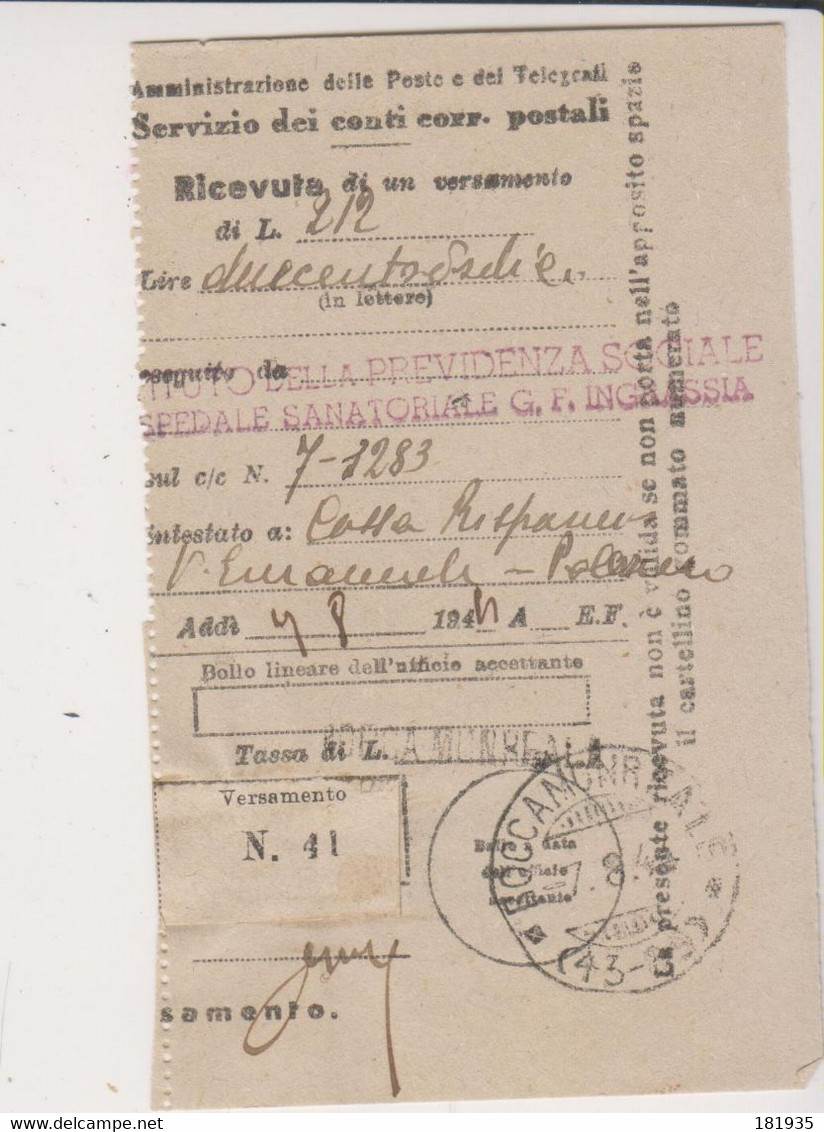 Amgot Ricevuta Di Vesamento-Roccamonreale 7.8..1944-Viaggiata Italy Italia - Occ. Anglo-américaine: Sicile