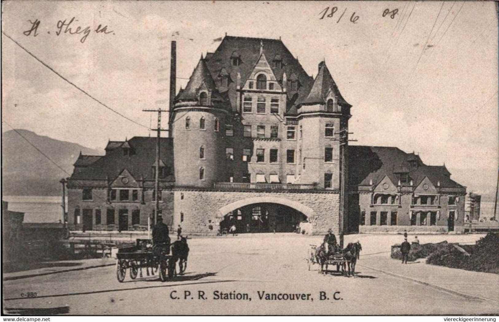 ! Alte Ansichtskarte Vancouver, Bahnhof, Canadian Pacific Railroad Station, Canada, Kanada, 1908 - Estaciones Sin Trenes