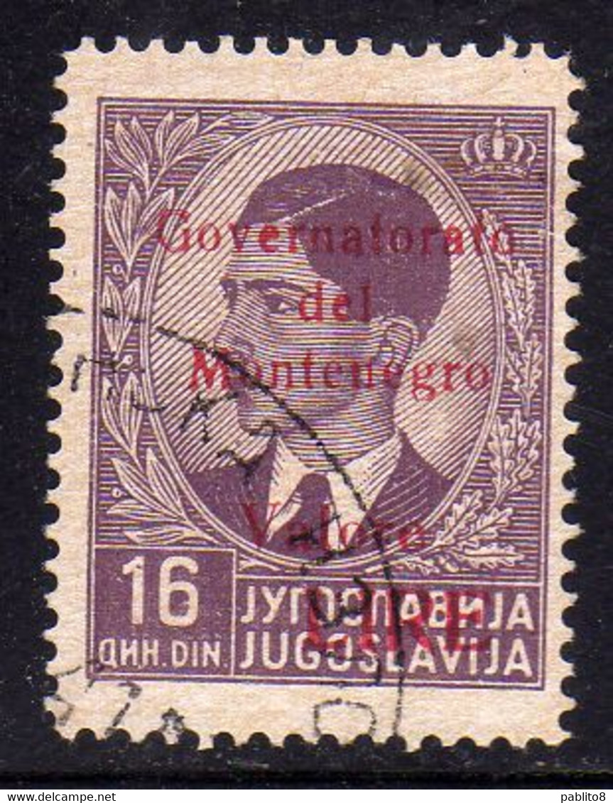 MONTENEGRO 1942 GOVERNATORATO RED OVERPRINTED SOPRASTAMPA ROSSA LIRE 16d USATO USED OBLITERE' - Montenegro